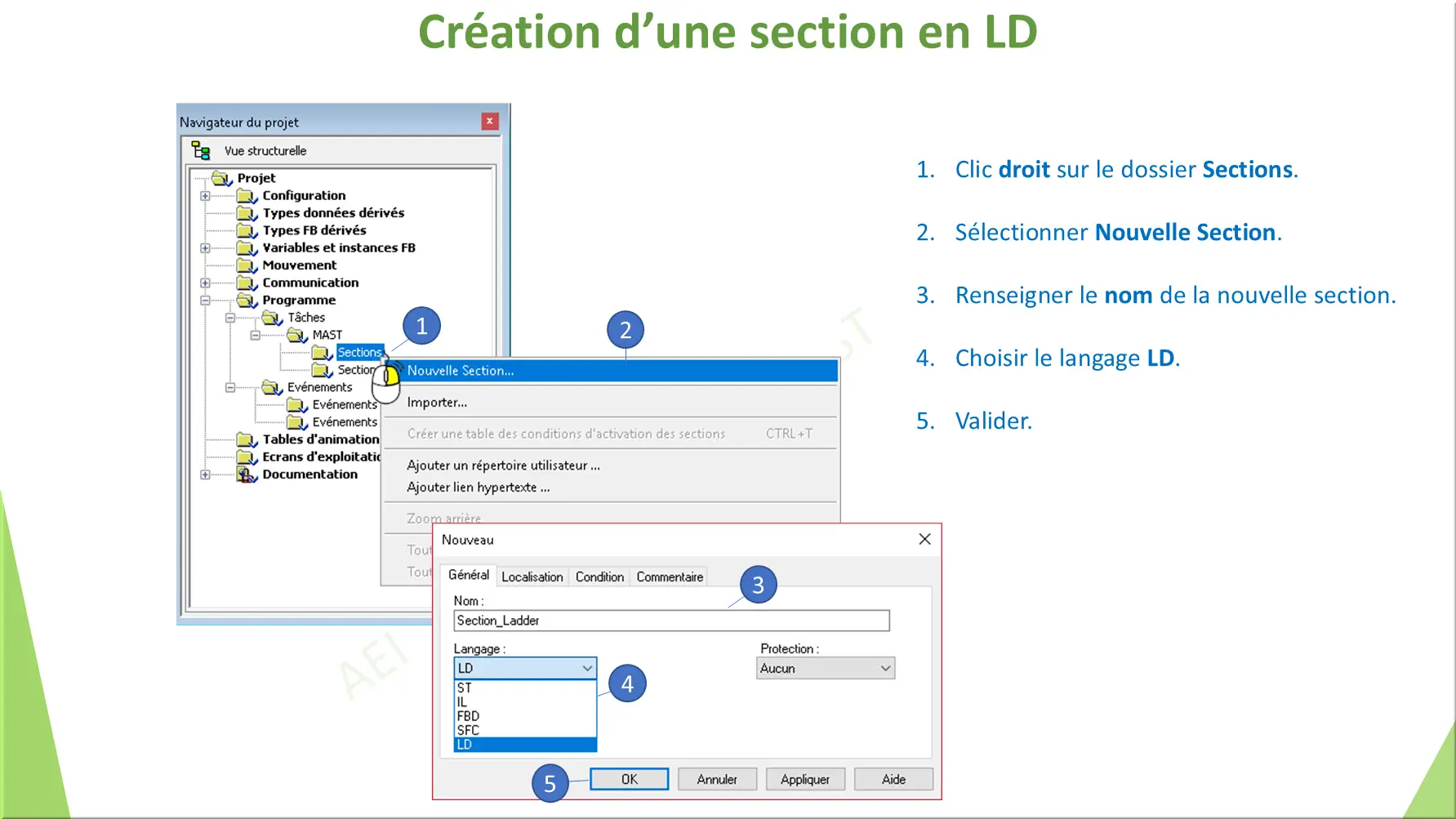 Création d’une section en LD